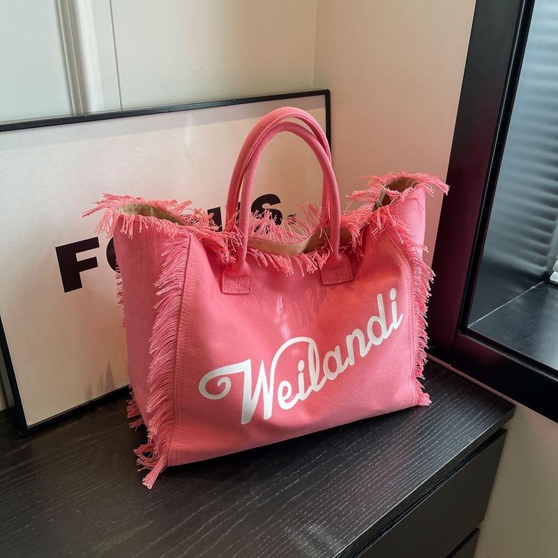 Borsa in tela con nappe e lettere, borsa di grande capacità, borsa a tracolla semplice per pendolari e studenti