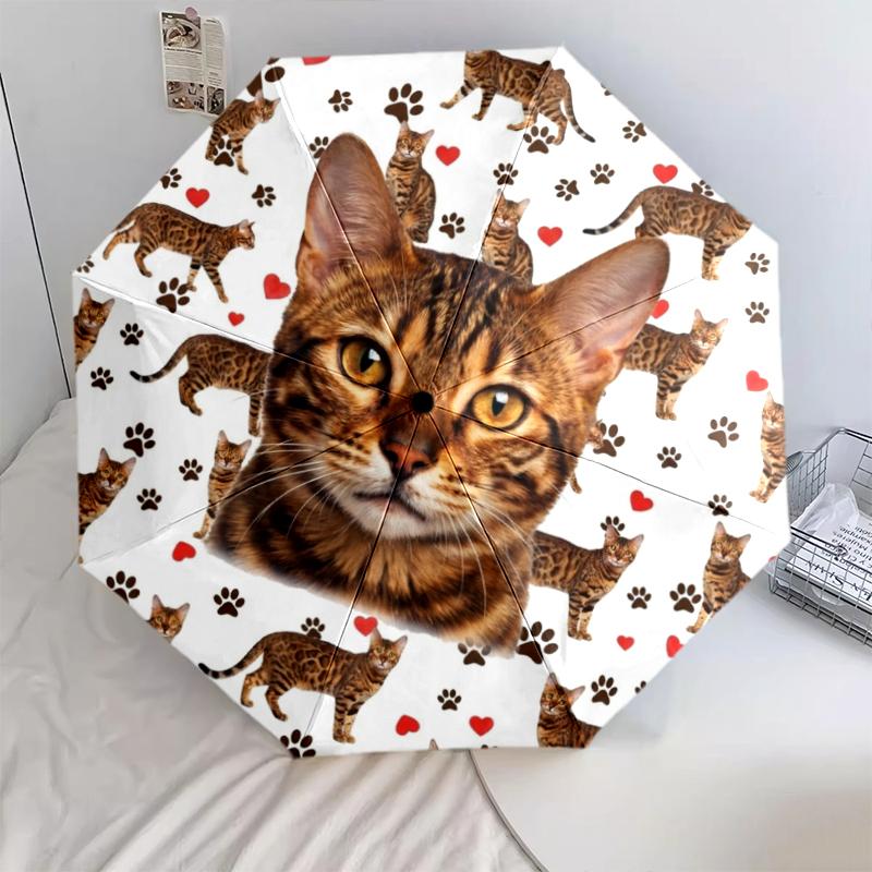 1 Stück Automatischer Faltregenschirm - Süßes Katzen-Hasen-Muster, Tragbares & Faltbares Design mit 8 Speichen, Weihnachts-Geburtstagsgeschenke