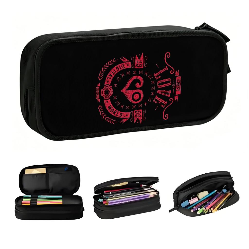 Kawaii Digimon Crest of Love Video Game Pencil Cases for Girls Boys Large Capacity Anime Manga Pencil Bag School Accessories