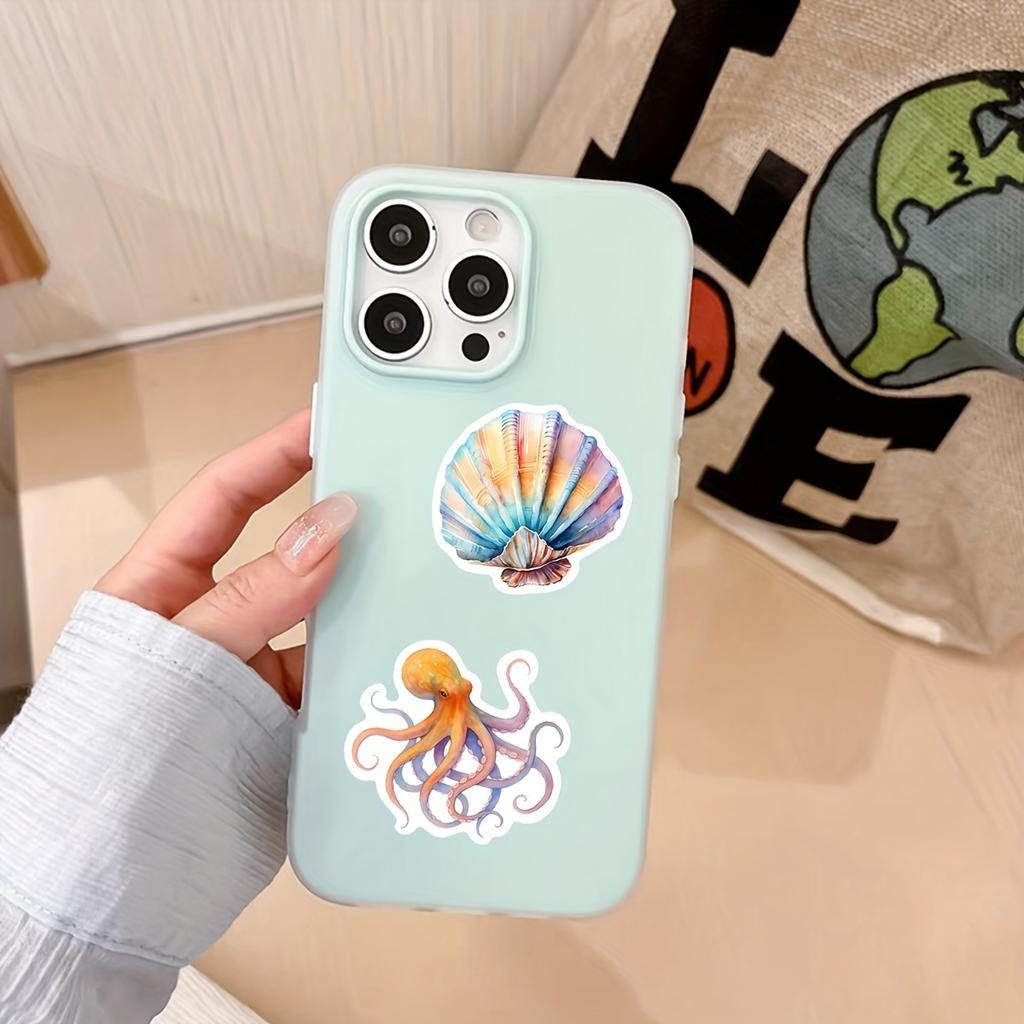 100pcs Ocean-Themed Marine Life Stickers PVC Decals with Dolphin Starfish Jellyfish Shells Coral Reefs Scrapbooking Stickers