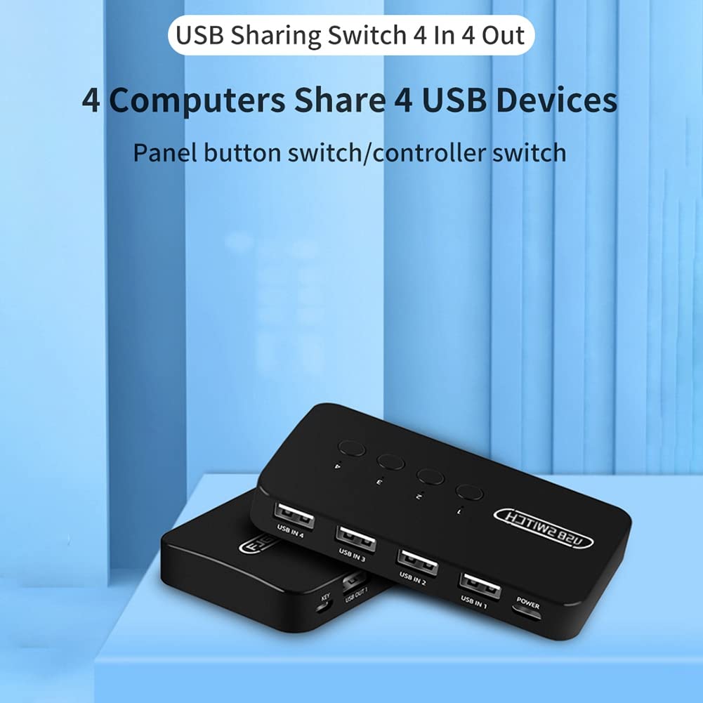 Switch KVM Buerjia, Adattatore Controller Condiviso Switch USB, 4 Ingressi, 4 Uscite per Computer Portatile Stampante Tastiera Mouse Monitor