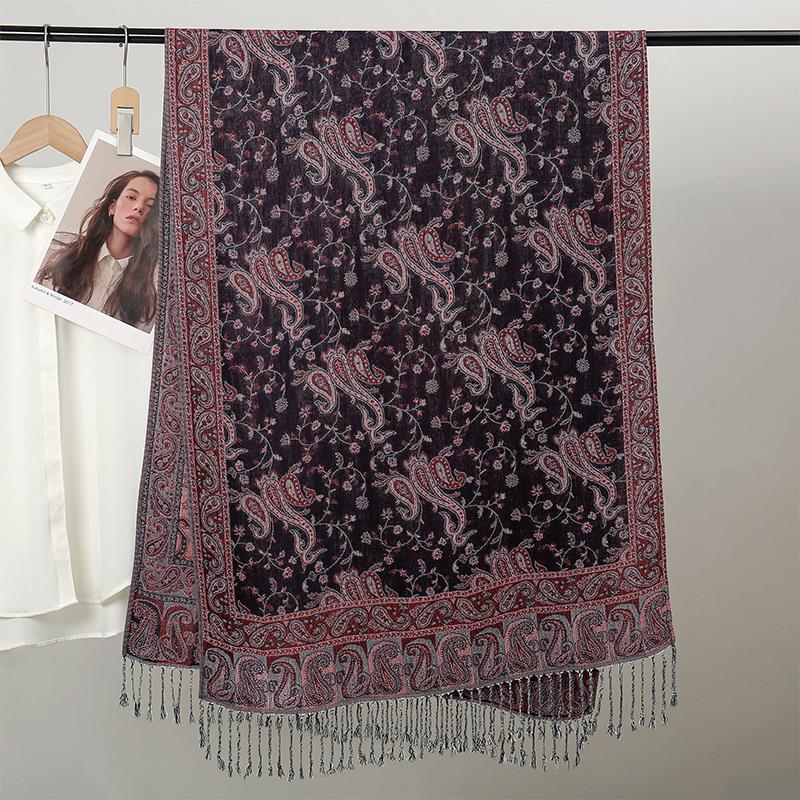 New Pashmina Women Scarf Bohemia Paisley Shawl Wrap Paisley Jacquard Flowers Cashmere Classic Tassels 70X190Cm