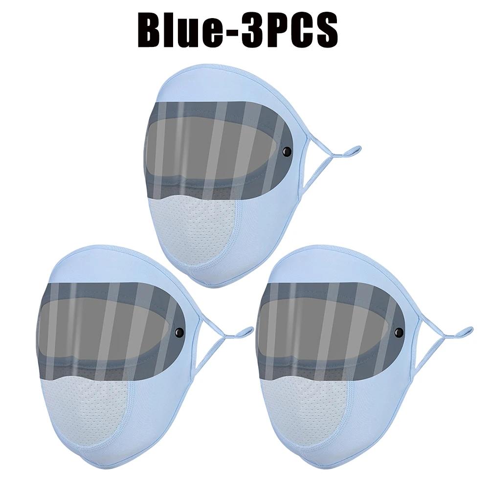 UV Protection Black White Double Lenses Full Face Sunscreen Mask Cool Breathable Thin Ice Silk Mask Outdoor Riding Goggles Mask