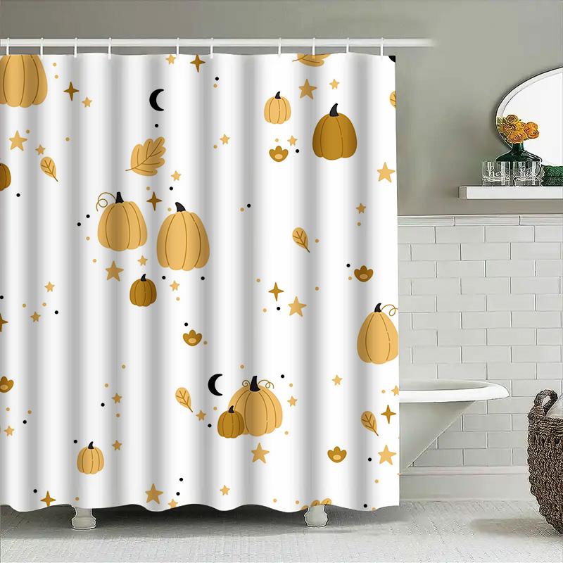 

1Pccute Autumn Orange Pumpkins And Stars Printed Bathroom Shower Curtain For Home Decor W60H190(CM)-1 Pcs