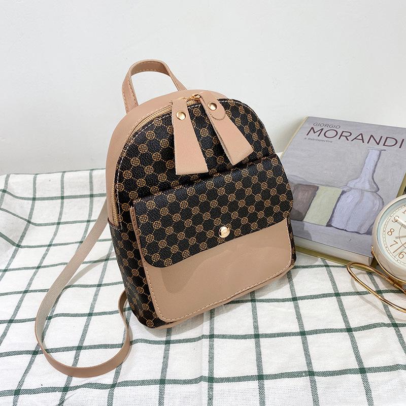 Женский маленький рюкзак с принтом и контрастным цветом новая персонализированная наплечная сумка через плечо для мелочи маленькая сумка абрикосовый 1940₽