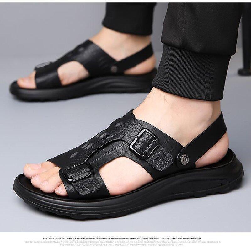 Summer Men's Driving Sandals Waterproof Anti-Slip Soft Sole Beach Shoes Indoor/Outdoor Dual-Use Comfort Slide Flip Flops
