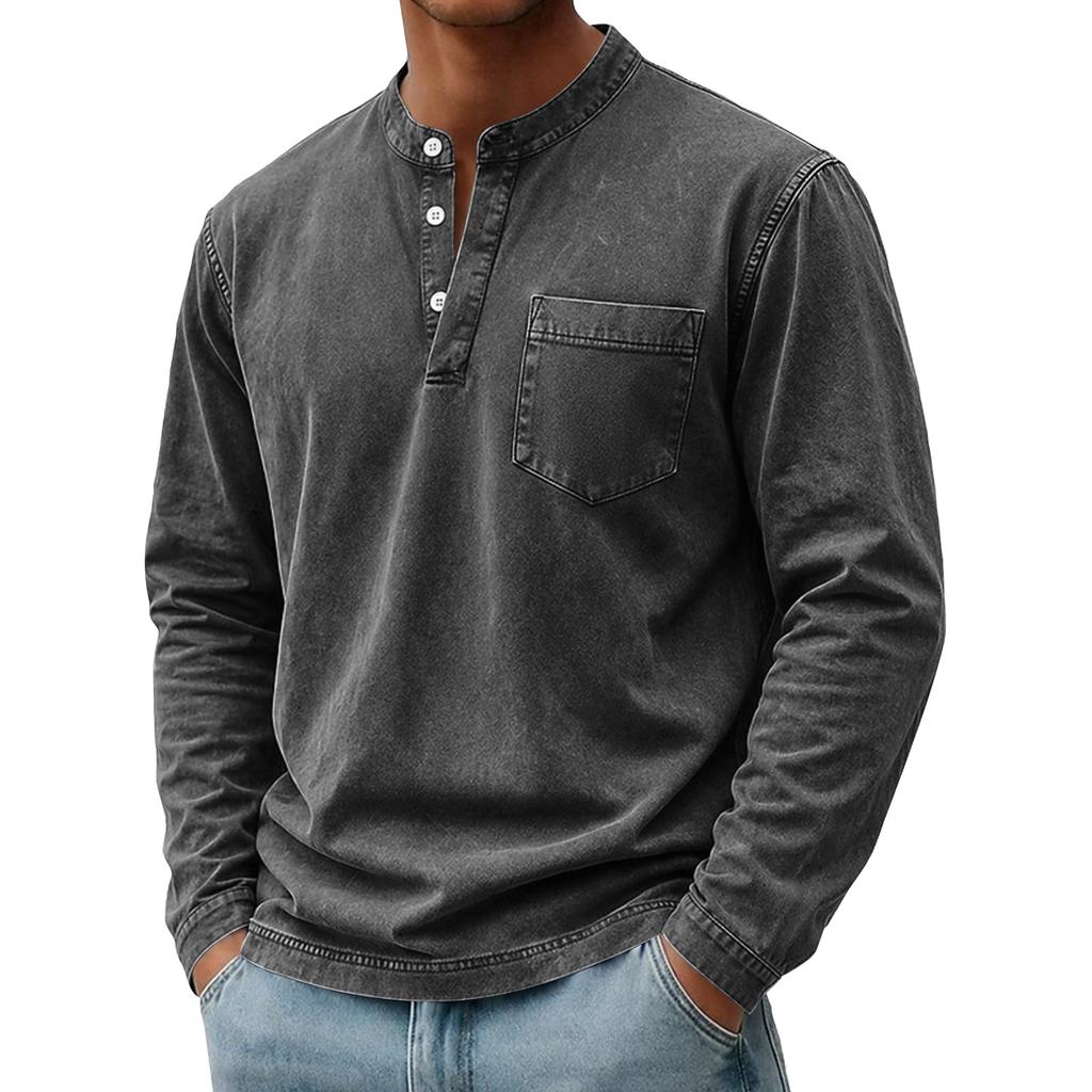 Men's Summer Long Sleeve Shirt Color Buttoned Pocket Casual Top for Everyday Wear