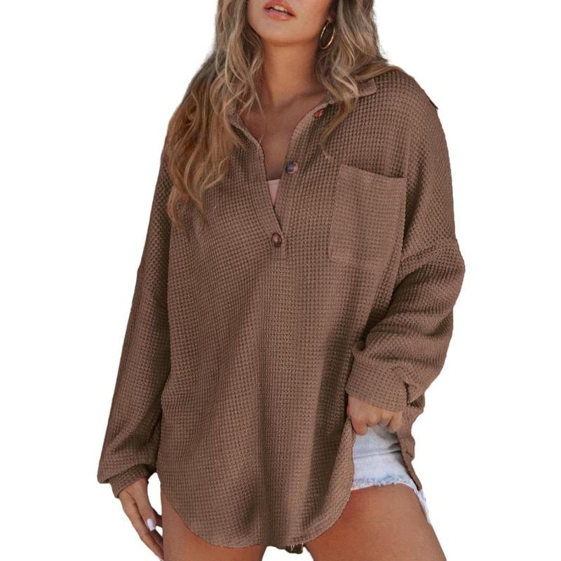 MGHR Women's Fashion Casual Autumn Winter POLO Neck Long Sleeve Blouses & Shirts