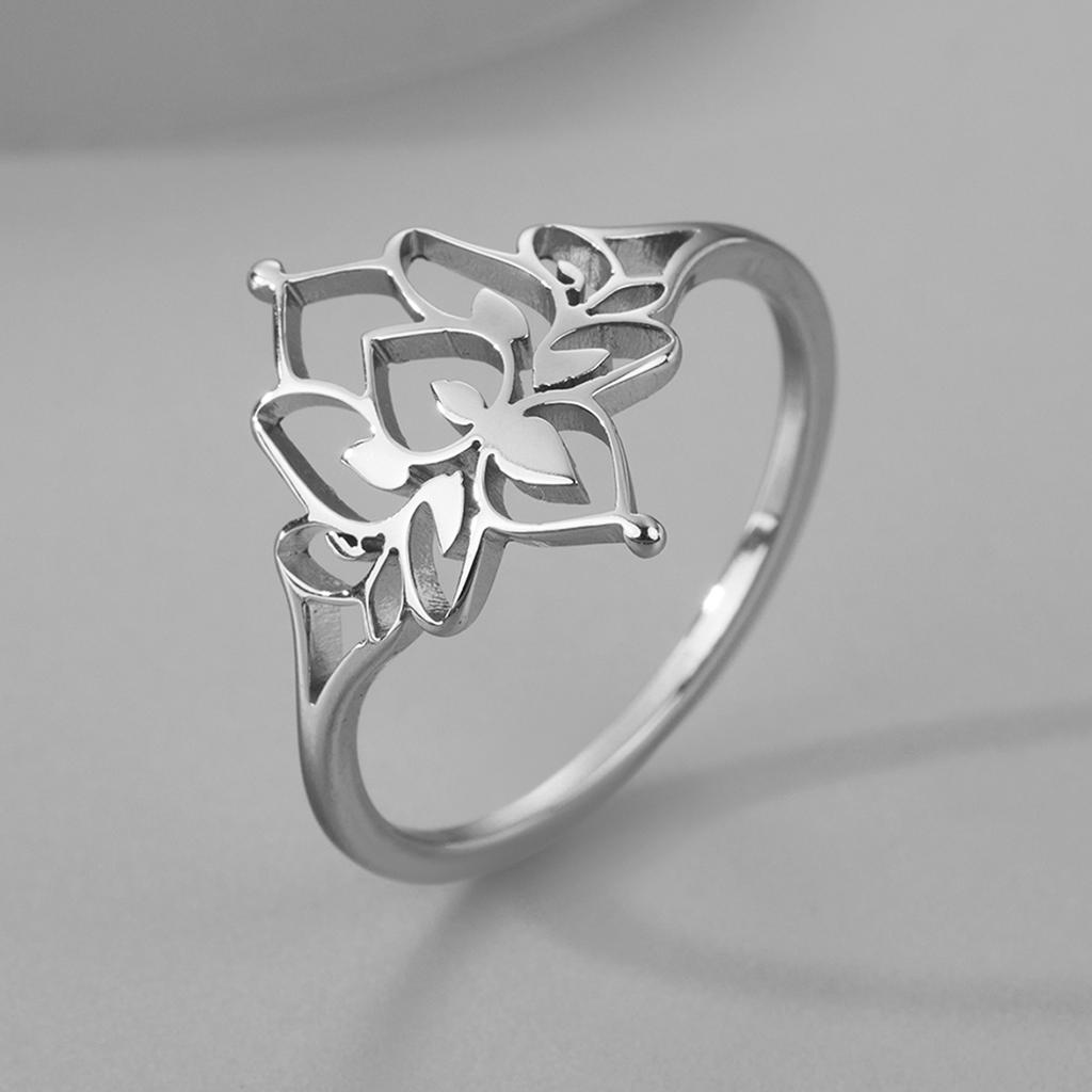 Exquisite Art Line Filigran Lotusblumen-Partnerringe Buddha Lotus Ringe für Damen Edelstahl Vintage Hohlblumen Schmuck