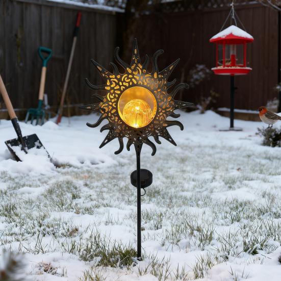 Outdoor Solar Decor Light Artistic Stake Light for Garden Pathway Iron Flame Sun Patio Yard