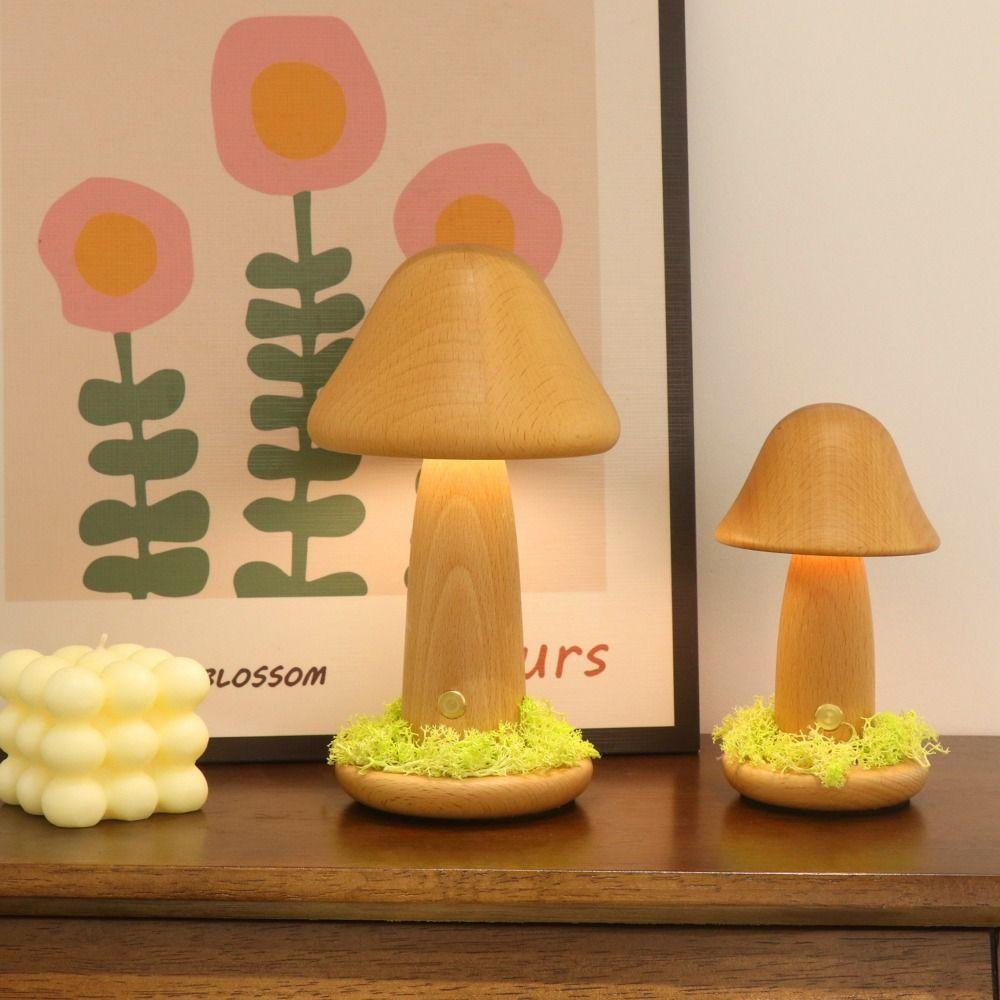 Warm Light Mushroom LED Night Light Touch Switch Beech Wood Bedside Lamp Three Colors LED Light Decorative Atmosphere Light