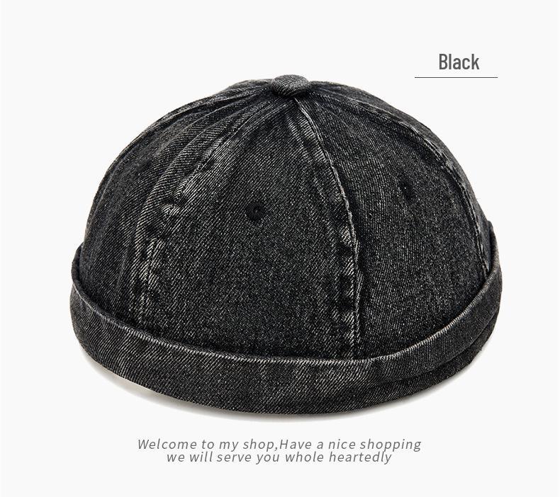 Unisex Washed Denim Skullcap: Street Style Brimless Hat for Hip Hop Fashion
