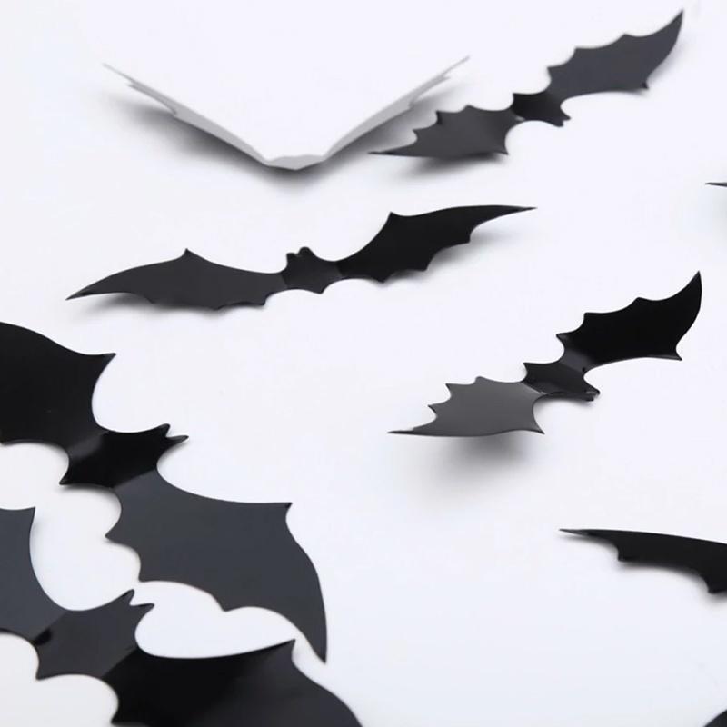 12PCS Halloween Black 3D DIY PVC Bat Wall Sticker Decal Home Halloween Decor New 12PCS Halloween Black 3D DIY PVC Bat Wall Sticker Decal Home Halloween Decor New