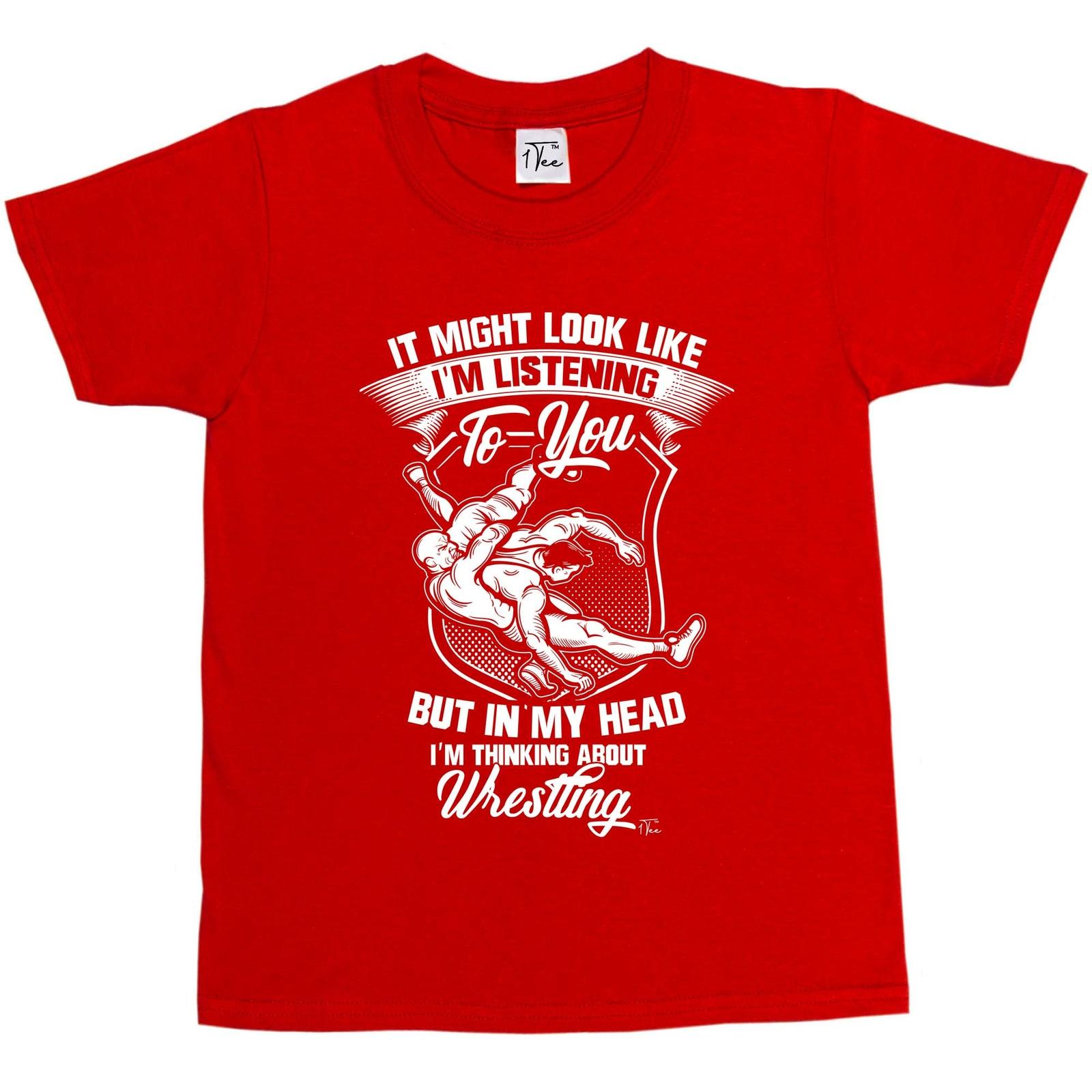 1Tee Kids Girls I might look like I m listening Wrestling T-Shirt S