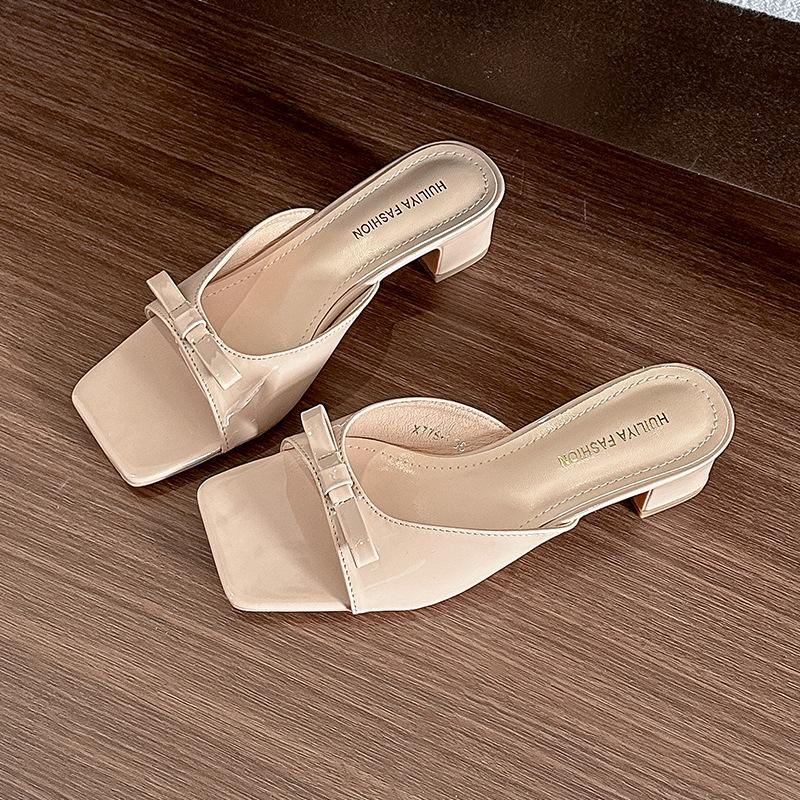 

X775-1 bow open-toed high-heeled sandals 2025 new summer wear thick-heeled cool slippers 40 розовый