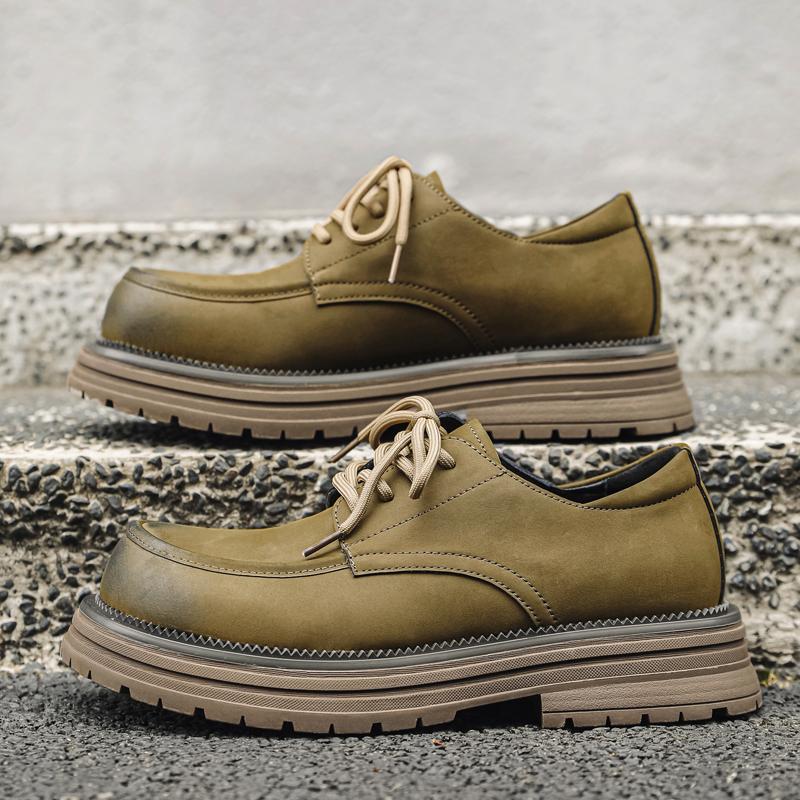 Hot Selling Cowhide Height Increasing British Shoes Europe America Men's Hiking Shoes Massage Soles Men's Casual Work Shoes