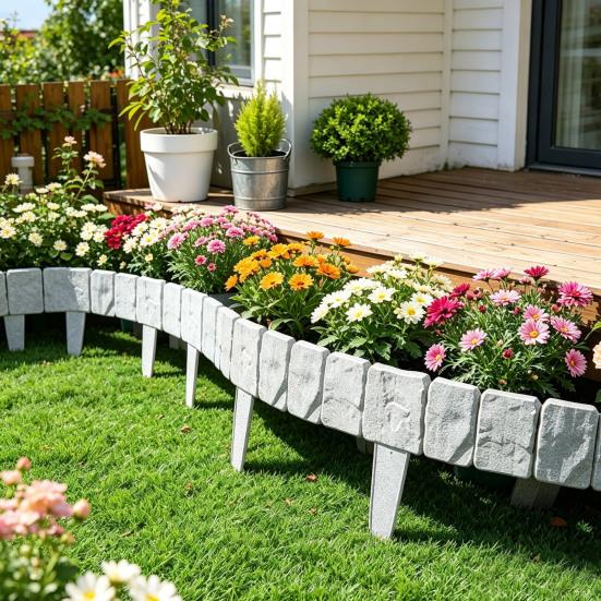 20 Stück Imitation Stein Gartenzaun mit Pfahl Kein Graben DIY Außenhof Landschaftsgestaltung Randbegrenzung Weg Rasen Blumenbeet Dekorasionszaun