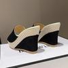 2024 Stylish European & American One-Strap Wedge Platform Slides: Plus-Size, Open-Toe Women's High Heel Slippers