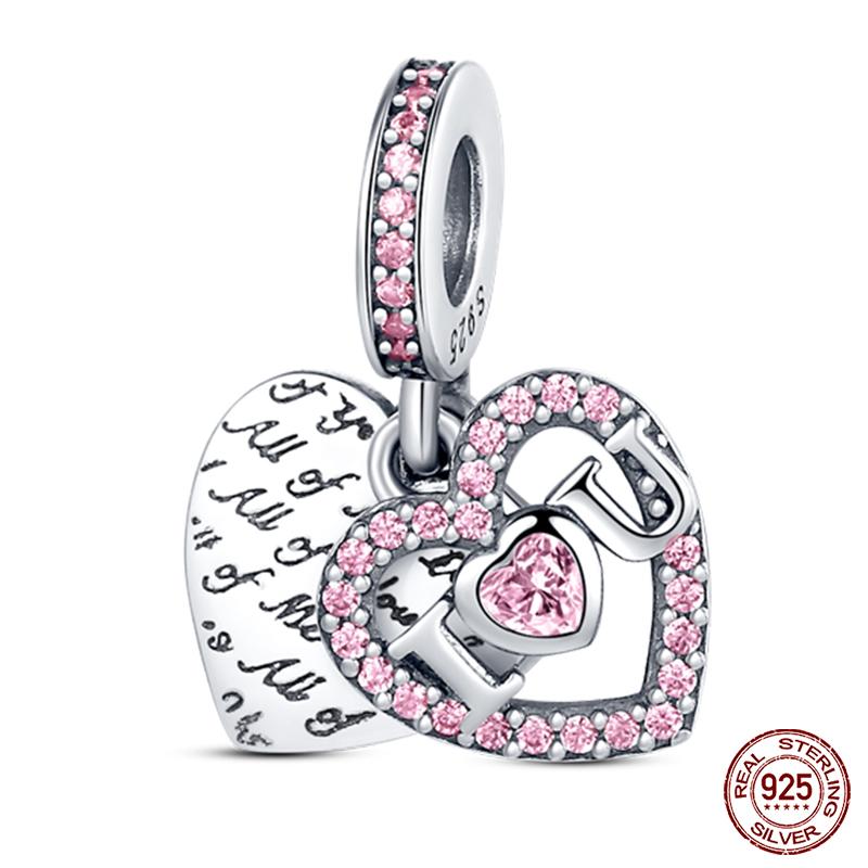 Copper Pink Collection Heart Shape Charm Beads For Brand Original Bracelet Diy Jewelry Gift