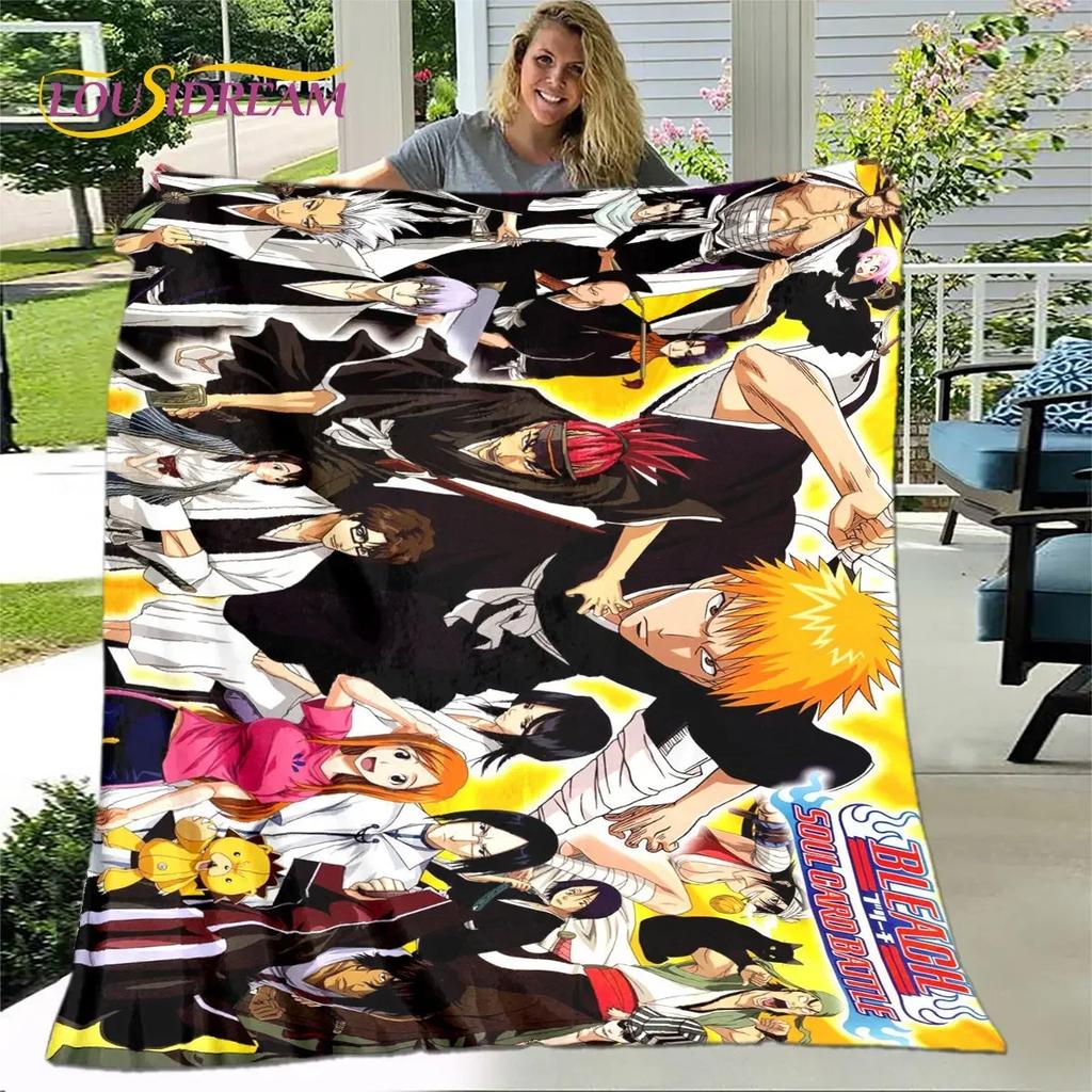Bleach Anime Cartoon Plush Flannel Throw Blanket for Living Room Bedroom Bed Sofa Picnic Cover Kids Soft Cozy Warm