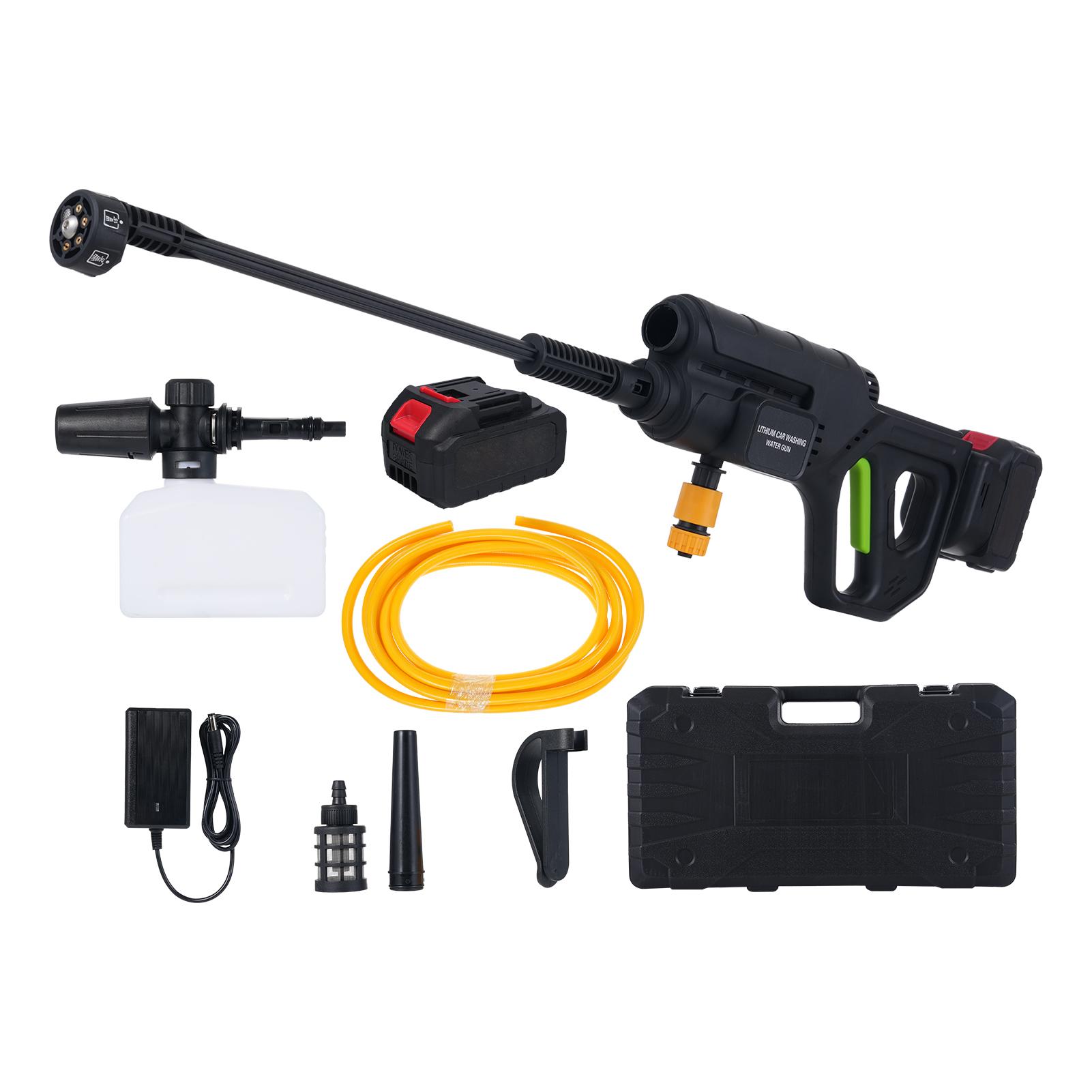 

Беспроводная мойка высокого давления, большой пистолет для мойки автомобилей, 2 в 1, мойка и продувка автомобиля, 3 регулируемые передачи US plug 2 battery чёрный