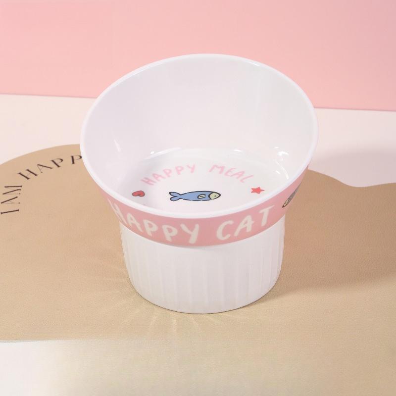 Bowl Oblique Neck Protection Imitation Porcelain Cat Bowl Dog Bowl Double Layer Removable Drinking Water Feeding Pet Supplies
