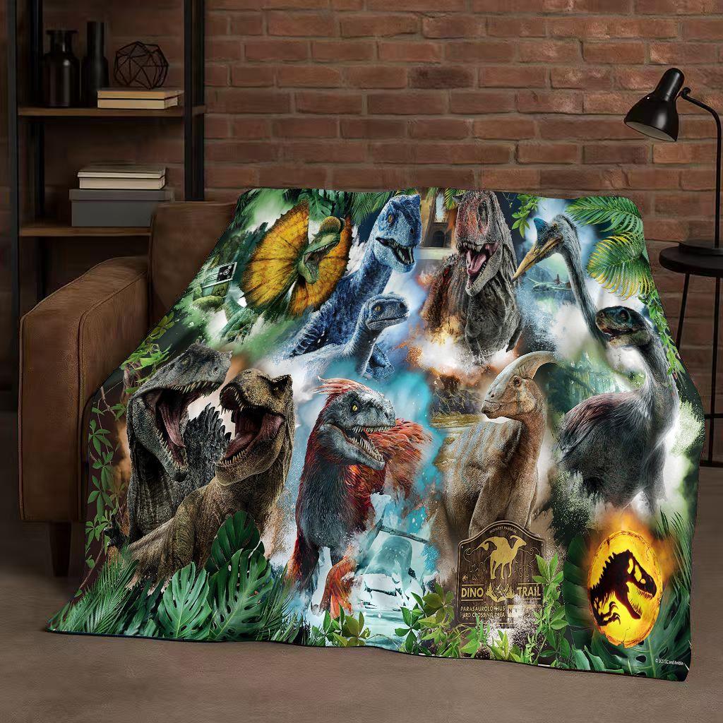 Coperta in Flanella Cartoon Dinosauro Jurassic Park 3D, Coperta Morbida Calda in Peluche per Casa Camera da Letto Letto Divano Copertura Ufficio Campeggio