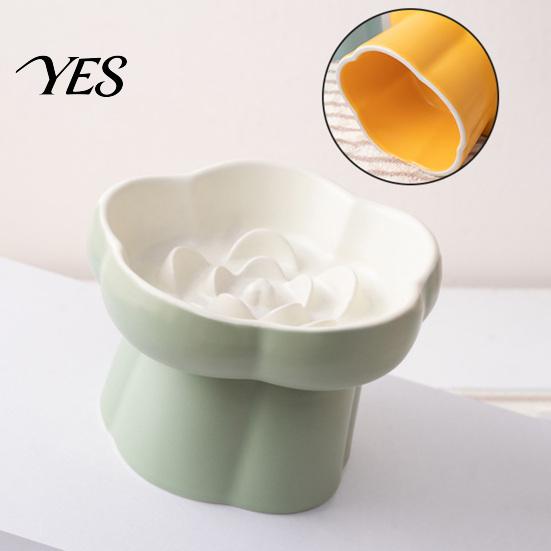 Vomiting Prevention Pet Bowl Ceramic Slow Feeder Bowl, Dogs Cats Anti-Choking Eating Food Elevated Feeding for Dry & Wet with Rose Pattern