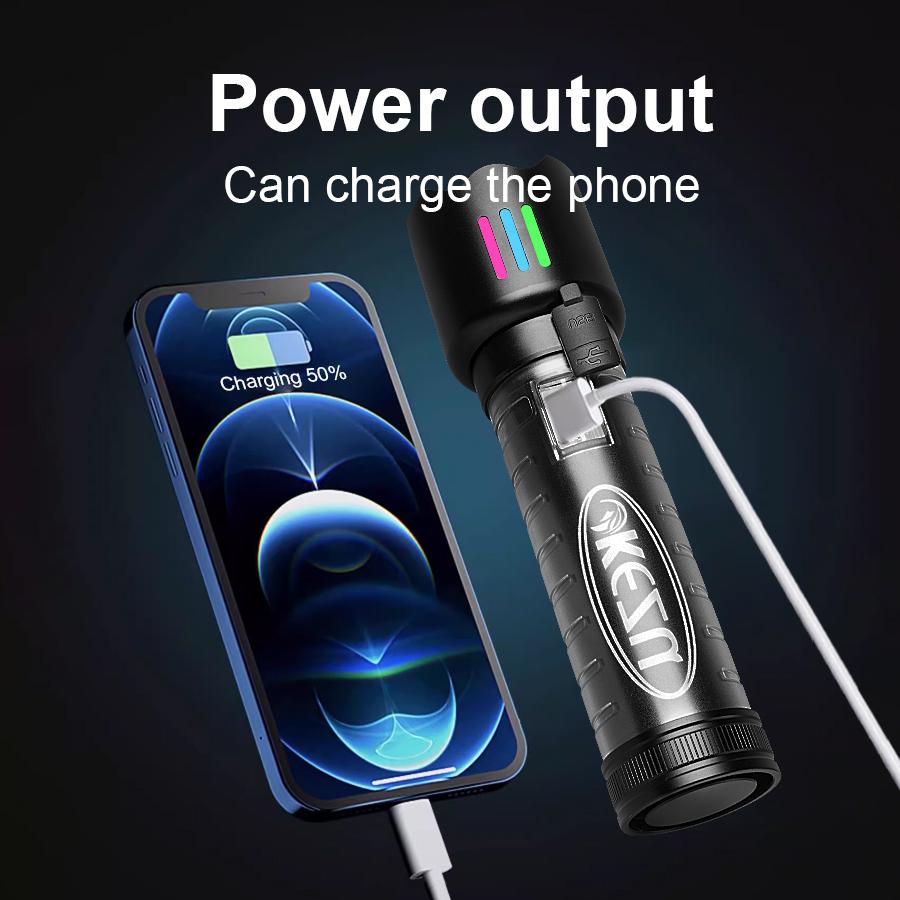 High Power Rechargeable LED Flashlight 90000LM Super Bright 30W LED Torch Light With COB Lights Built-in Battery Camping Lamp