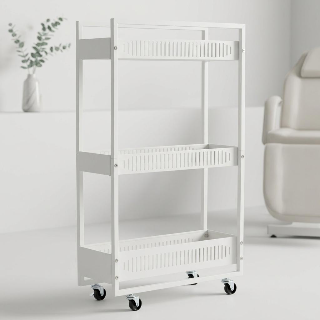 Hairdressing Trolley Cosmetic Spa For Salon Shelves Mobile Shelf On Wheels For Salon White