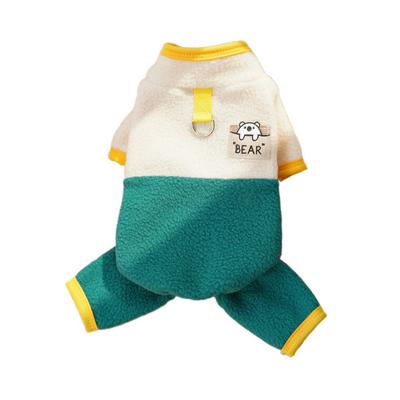 Warm Dog Jumpsuit Cartoon Bear Pattern Color-blocking Dog Four Legged Pants Polar Fleece with D Ring Puppy Harness Coat
