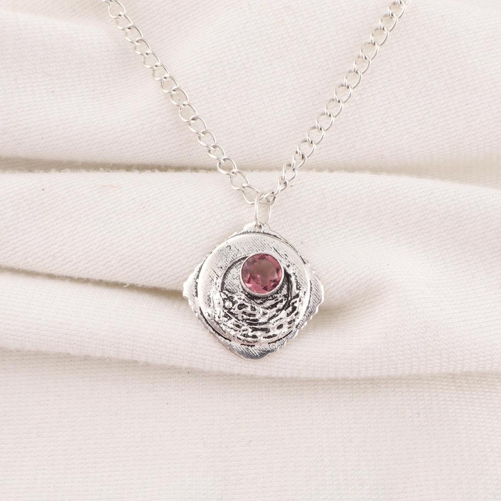 Rhodolite Gemstone Jewelry, Handmade Silver Pendant, 925 Solid Sterling Silver Pendant For Mother's Gift