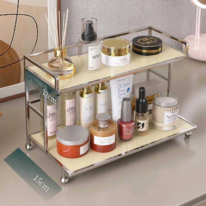 2Layer Acrylic Cosmetic Organizer Bathroom Vanity Storage Shelf Transparent Makeup Display Countertop Shelf Desktop Bathroom Decor Space Saving Decor