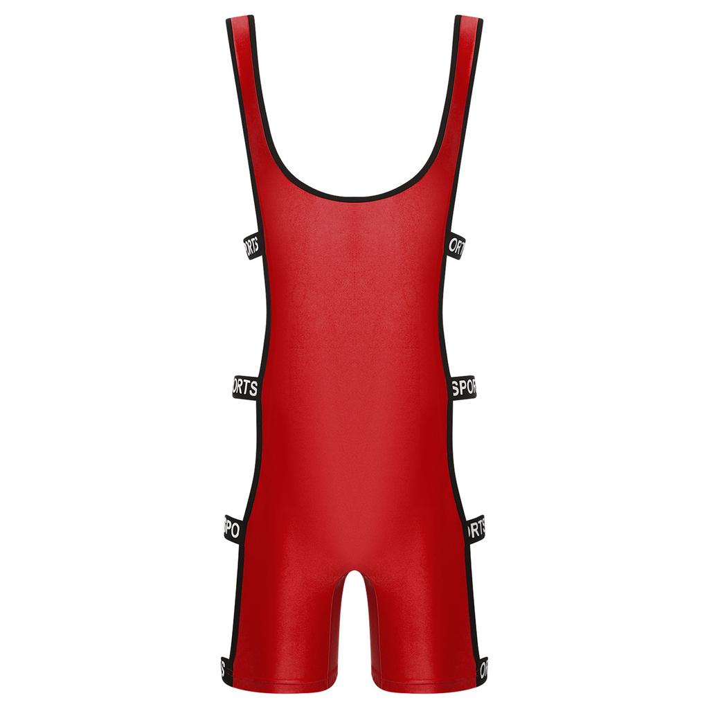Tuta da allenamento lucida da uomo Scollo basso Spalline Taglio laterale Elastico Fondo a pantaloncino