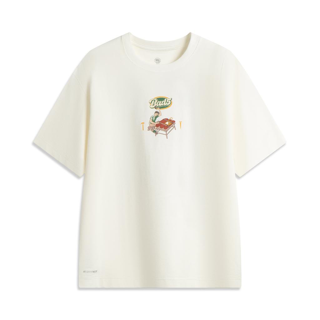 Li Ning Basketball Series Letter Print Breathable Versatile Short Sleeve T-Shirt Men Tops Off-White AHSV225-7