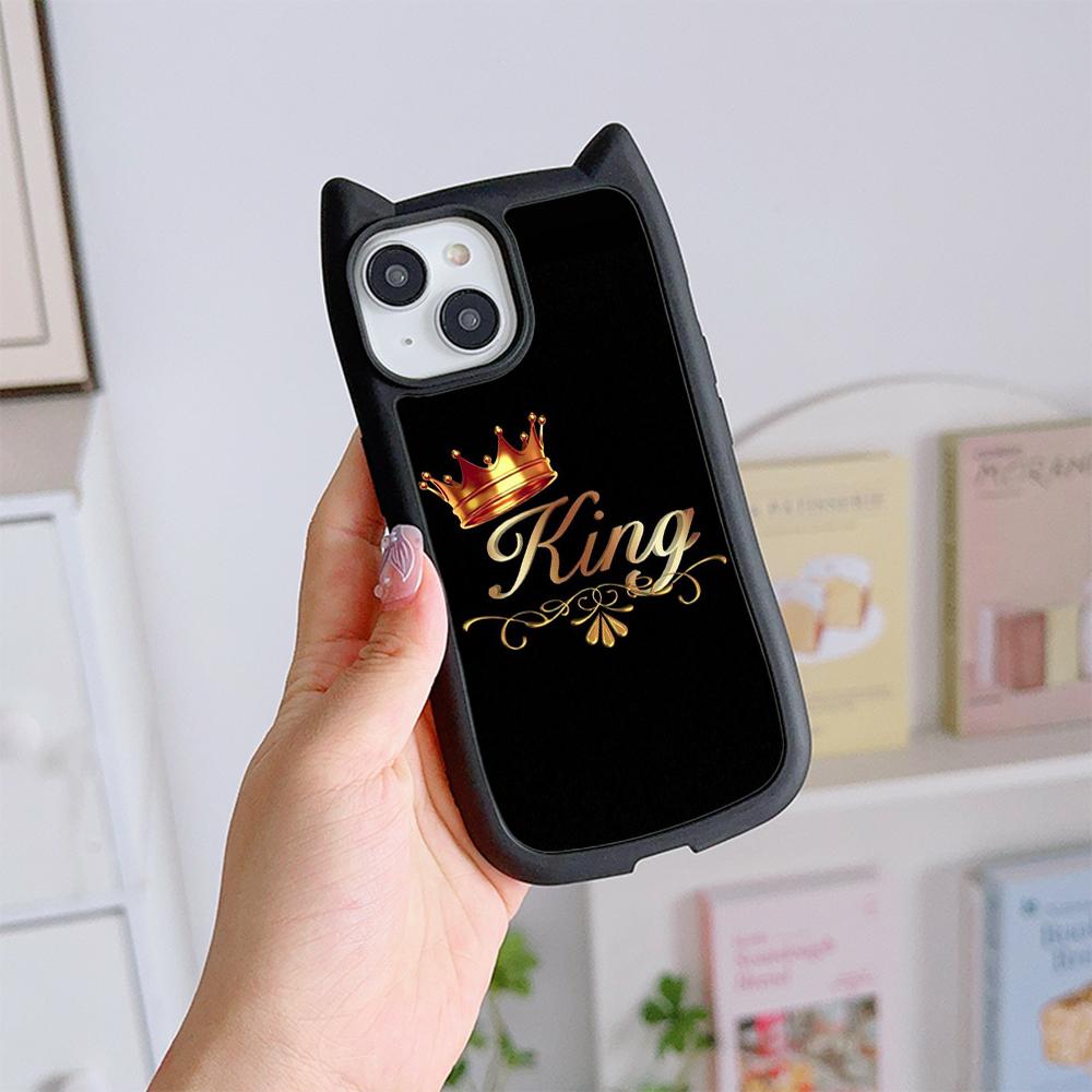 Huse de telefon moale pentru ureche de pisică pentru iPhone 16 15 13 12 11 Pro Max 14 Plus XR TPU Copertă din spate acrilic transparent anti-cădere N84 King Queen Cuplu