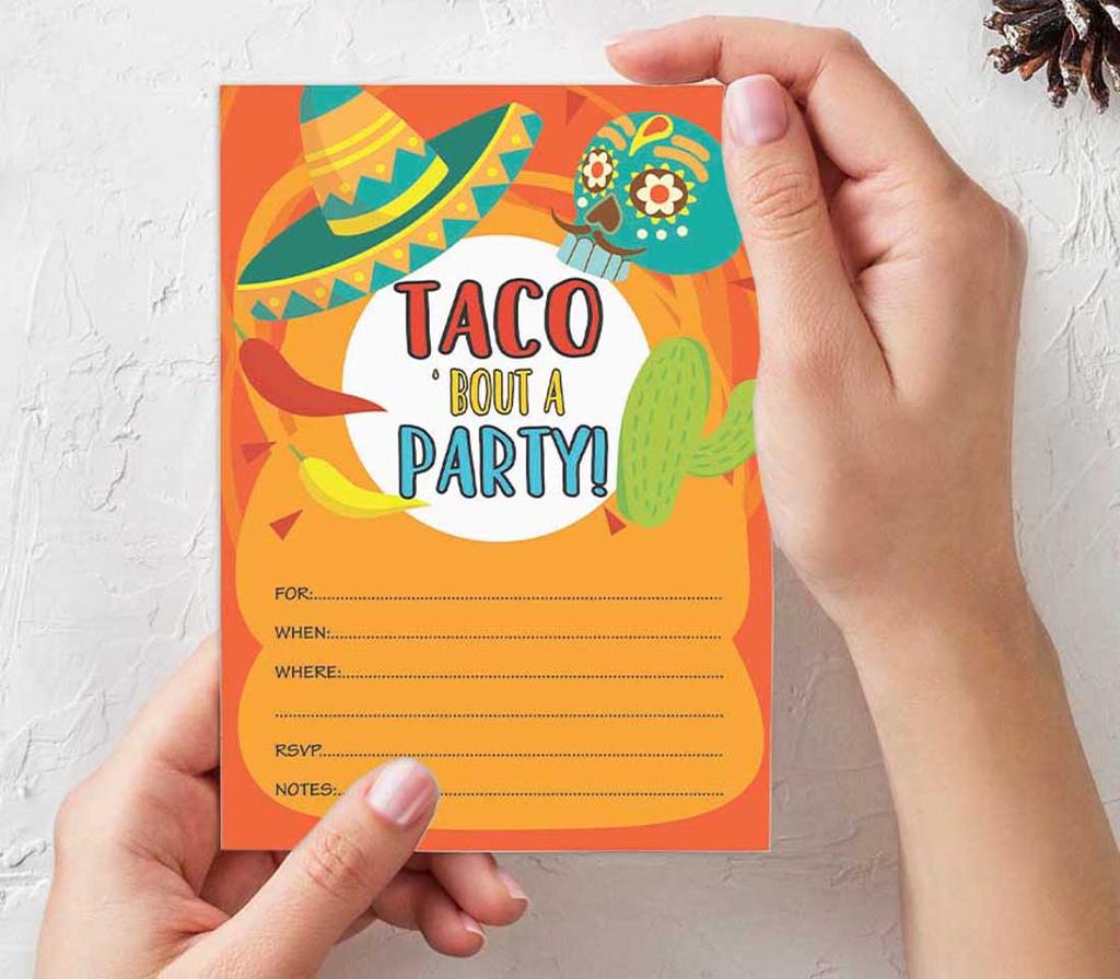 Inkdotpot Pack Of 30 Taco Bout Party Invites, Fiesta Party Invitations, Fill In Blank Invites With Envelopes