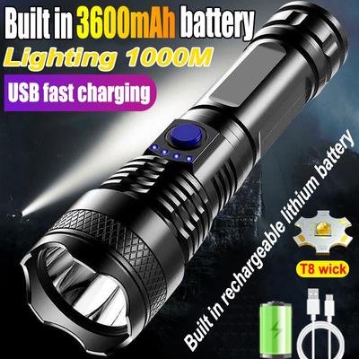 3600mAh LED Flashlight Super Bright USB Rechargeable Torch Lantern Powerful Portable Light for Camping Emergency Working Outdoor