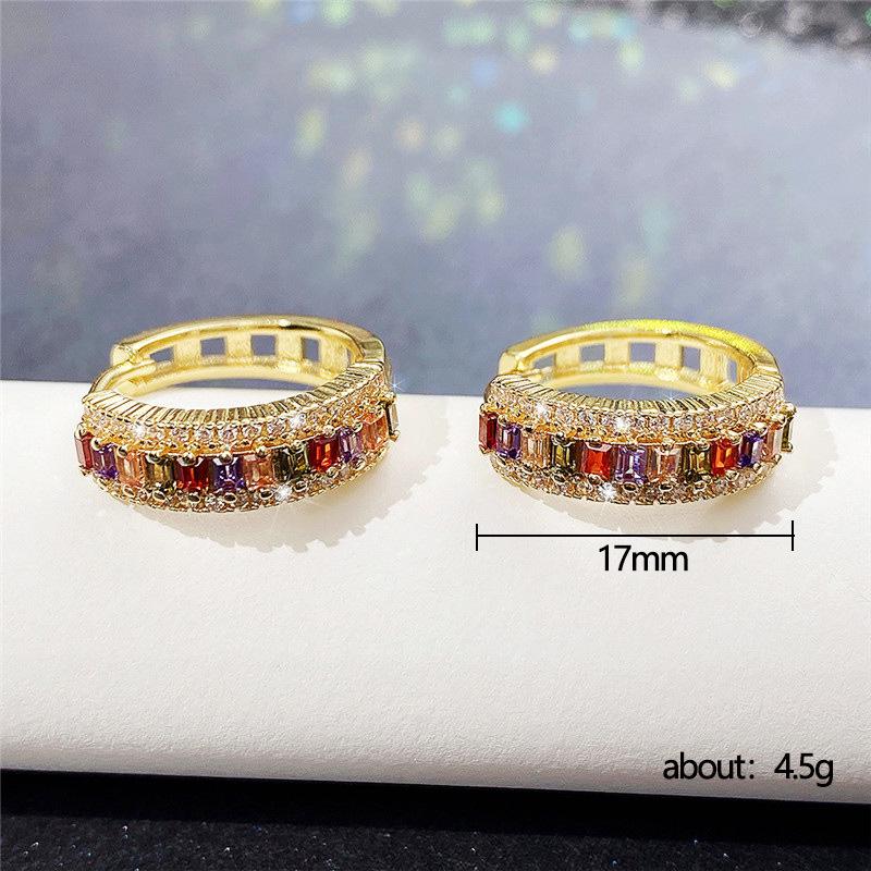 Cao Shi Fashion Niche Color Zircon Gold-Plated Brass Earrings for Women