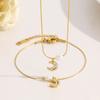French Elegance Natural Freshwater Pearl Bracelet with Titanium Steel Moon Full Diamond Pendant Collarbone Necklace Set