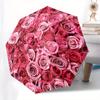 1pc Pink Roses Automatic Folding Umbrella - Portable & Foldable Design with 8 Ribs, Durable Iron Shaft & Plastic Handle, Styli