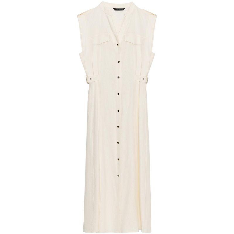 

Zaprha2025 Summer New Linen Blend V-neck Sleeveless Strap Shirt Midi Dress 7016709 White L