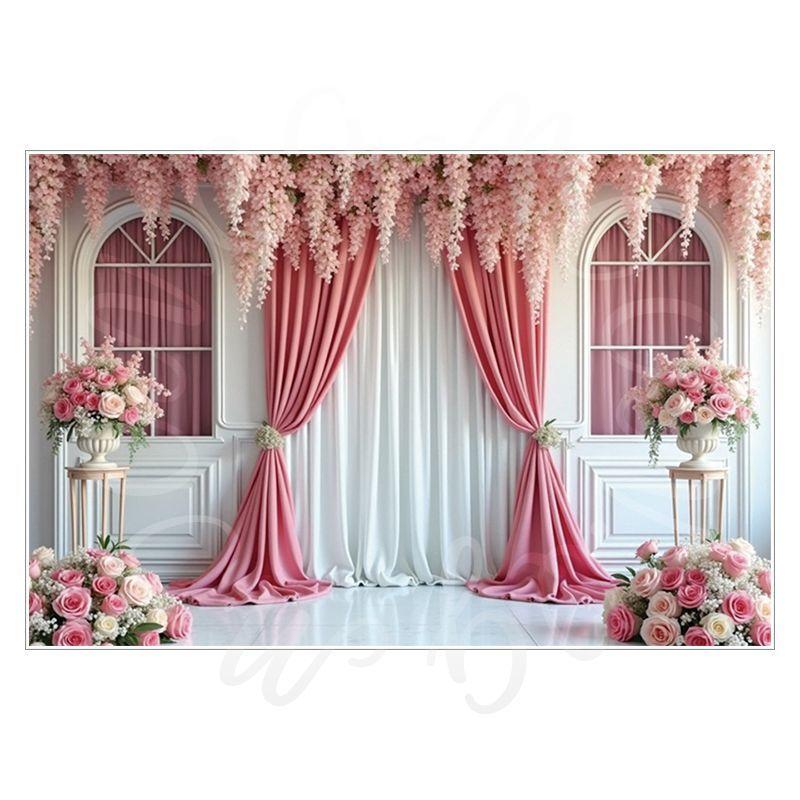 Birthday, Wedding and Engagement Party Backdrop Fabric, Luxurious Curtains, Gauze Drapes, Flowers, Photo Backdrop Fabric