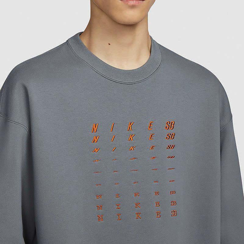Nike SB Alphabetic Crew Neck Fleece Sweatshirt Unisex Tops Smoke-Grey FB8434-084