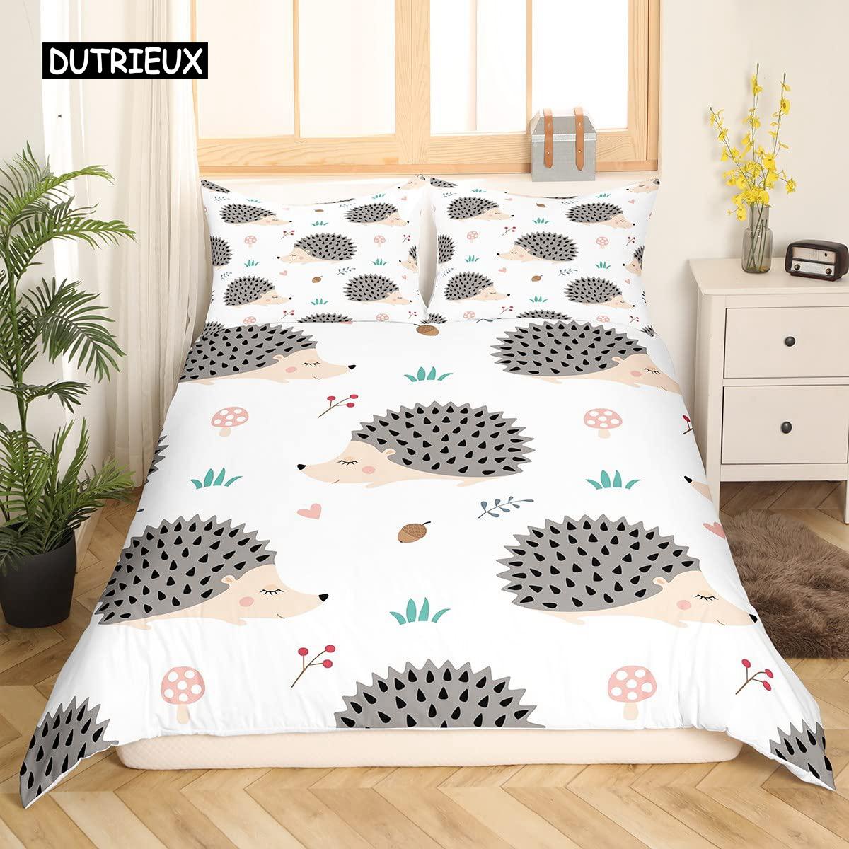 

3D Hedgehog Duvet Cover Set Cartoon Flower Design 2 3PCS Bedding for Kids Boys Girls Queen Size Polyester EU single(135x200cm)