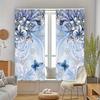 2 Pcs Blue Flower Butterfly Print Curtains,suitable for Bedroom,living Room Kitchen Decoration,home Decoration,window Decoration