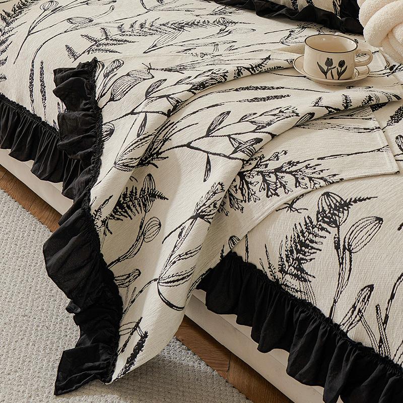 French Sofa Cushion, Universal In All Seasons, Non-Slip, Chenille Fabric, Leaf Ruffle Edge Seat Cushion, Simple Full Set Of Cover