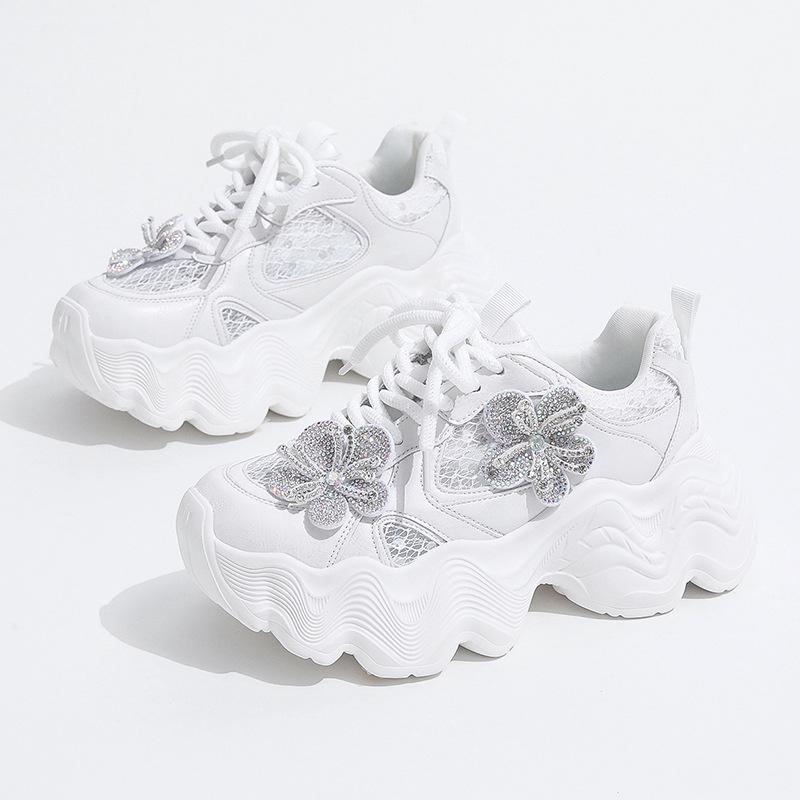 European Goods Heavy Industry Terraced Rhinestone Dad Shoes Women's Ins Tide 2025 Polished Muffin Thick Sole Heightening Casual Sports Shoes