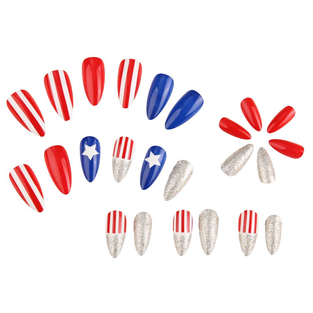 Conjunto de Unhas de 24 Peças Retro e Deslumbrante para o Dia da Independência