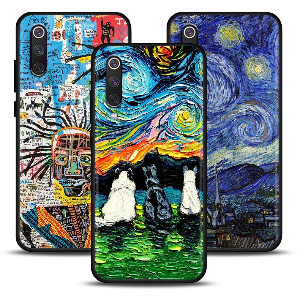 Kočka Van Gogh Hvězdná noc Olejomalba Měkké pouzdro Pro Xiaomi Mi 9 9se 8 10 10T A2 Lite 10S 9T CC9 Note 10 Pro 9Lite Kryt Fundas